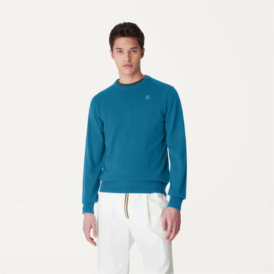 Knitwear Man AUGUSTE PLAIN STITCH Pull  Over BLUE TURQUOISE | kway Dressed Back (jpg Rgb)		