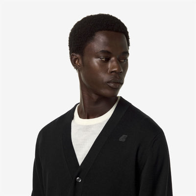 Knitwear Man SAULE MERINO Cardigan BLACK PURE Detail Double				