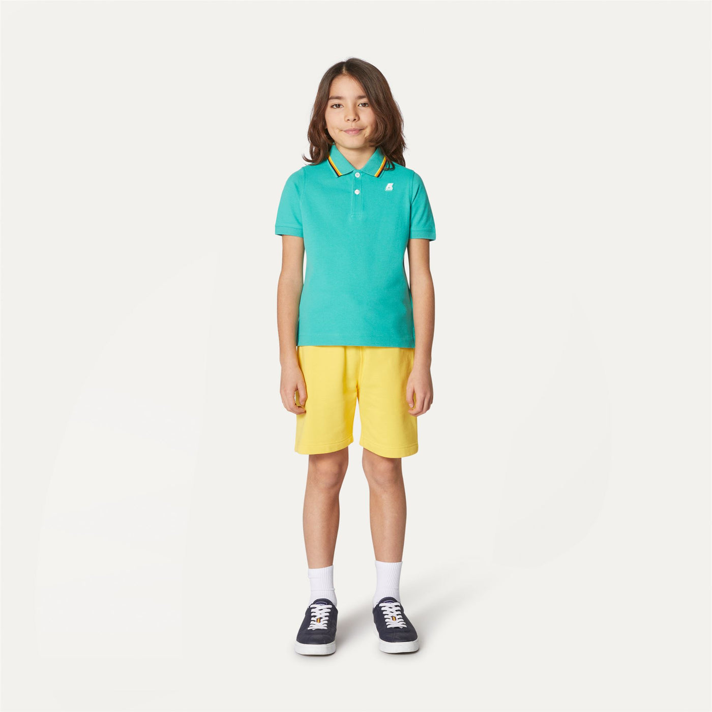 Polo Shirts Boy P. JUDE STRIPES Polo GREEN MARINE Dressed Back (jpg Rgb)		