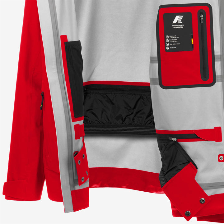 Chaqueta de esquí impermeable roja para hombre con bolsillos funcionales 2