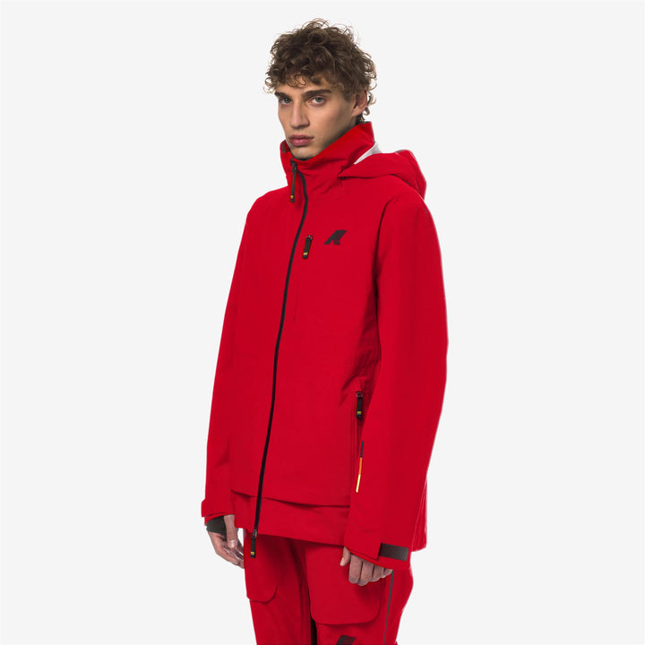 Chaqueta de esquí impermeable roja para hombre con bolsillos funcionales 6