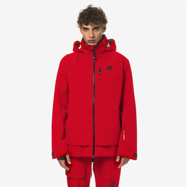 Chaqueta de esquí impermeable roja para hombre con bolsillos funcionales 5