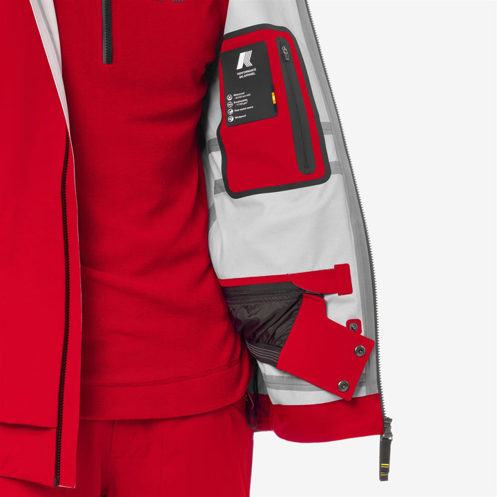 Chaqueta de esquí impermeable roja para hombre con bolsillos funcionales 3