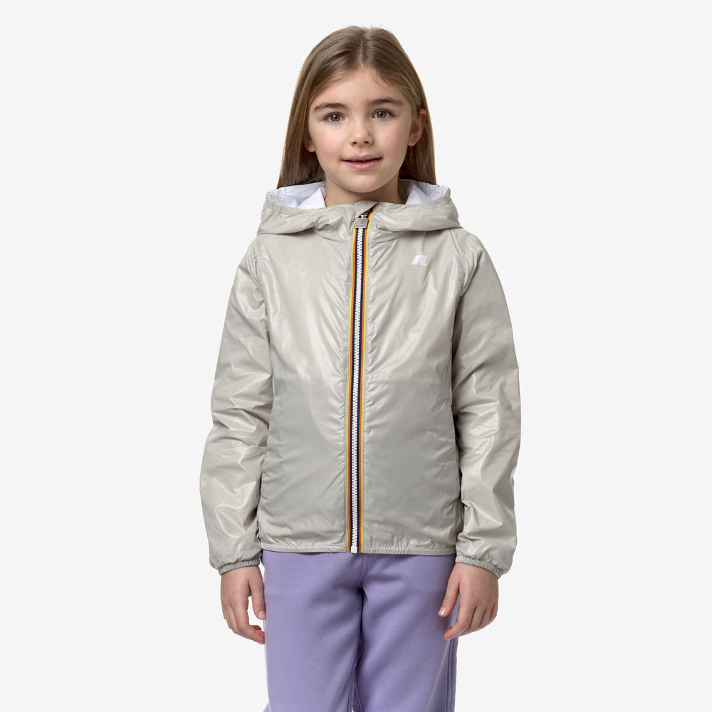 Beige grey Girls' Reversible Packable Jacket for Variable Weather 02