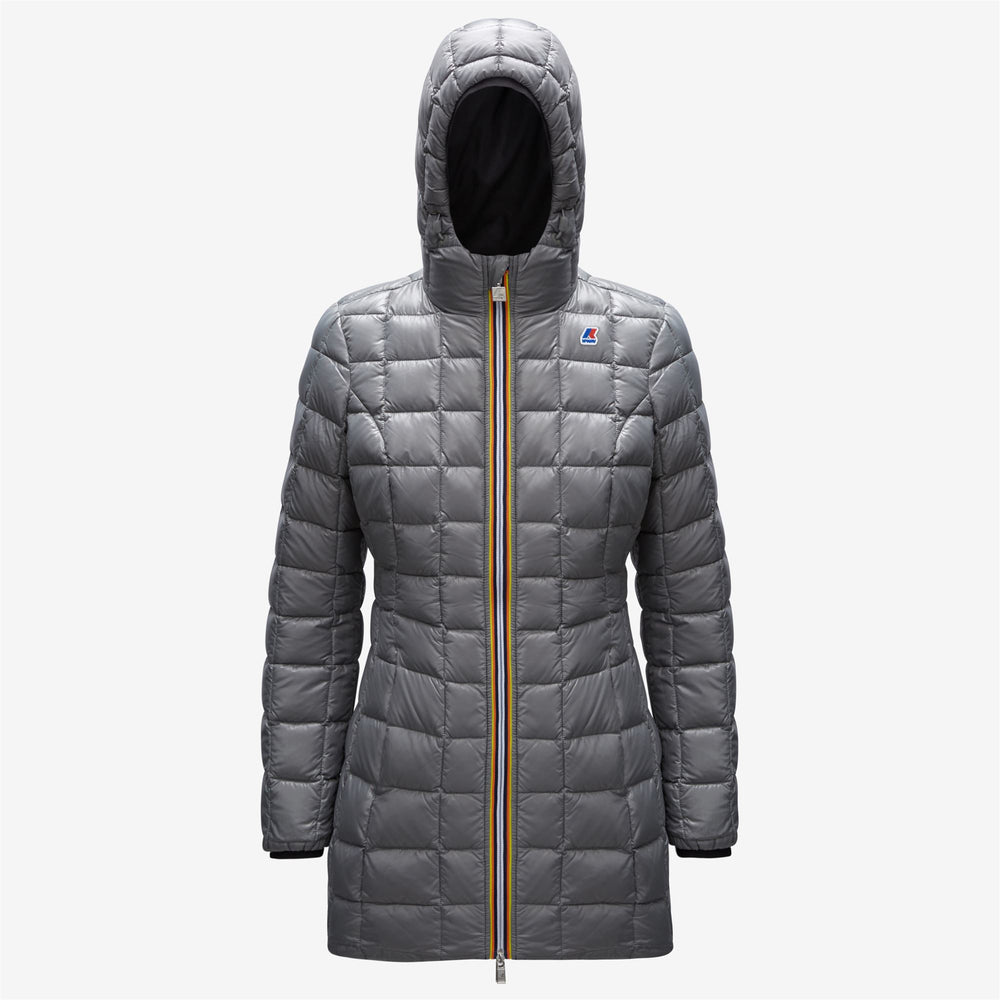 Jackets Woman DENISE THERMO PLUS.2 DOUBLE 3/4 Length BLACK PURE - GREY MD STEEL | kway Dressed Front (jpg Rgb)	