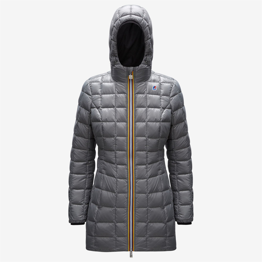 Jackets Woman DENISE THERMO PLUS.2 DOUBLE 3/4 Length BLACK PURE - GREY MD STEEL | kway Dressed Front (jpg Rgb)	