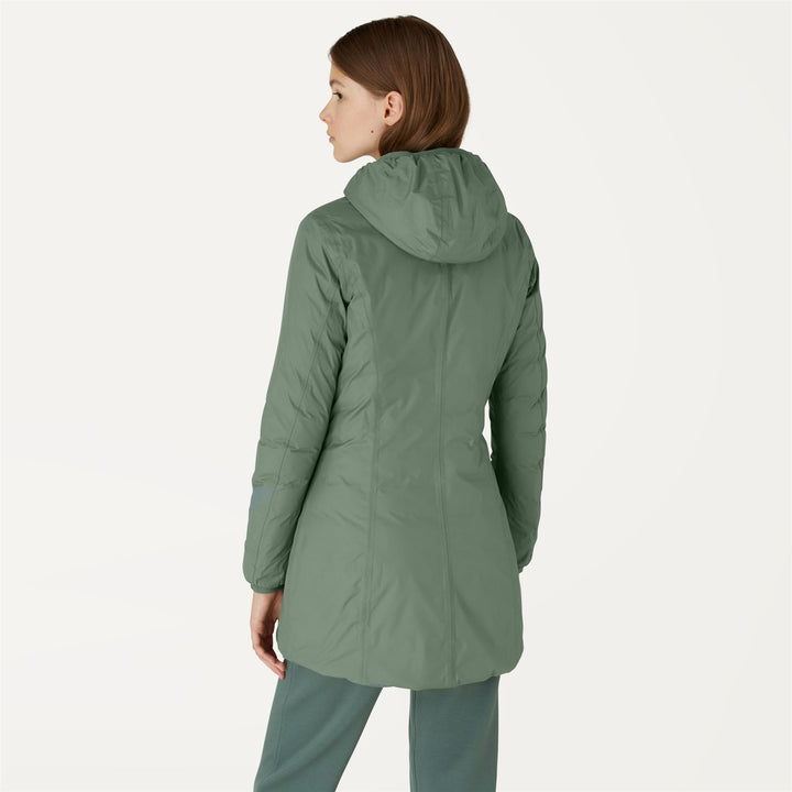 Jackets Woman DENISE THERMO PLUS.2 DOUBLE 3/4 Length GREEN LAUREL - GREY LT | kway Dressed Front Double		