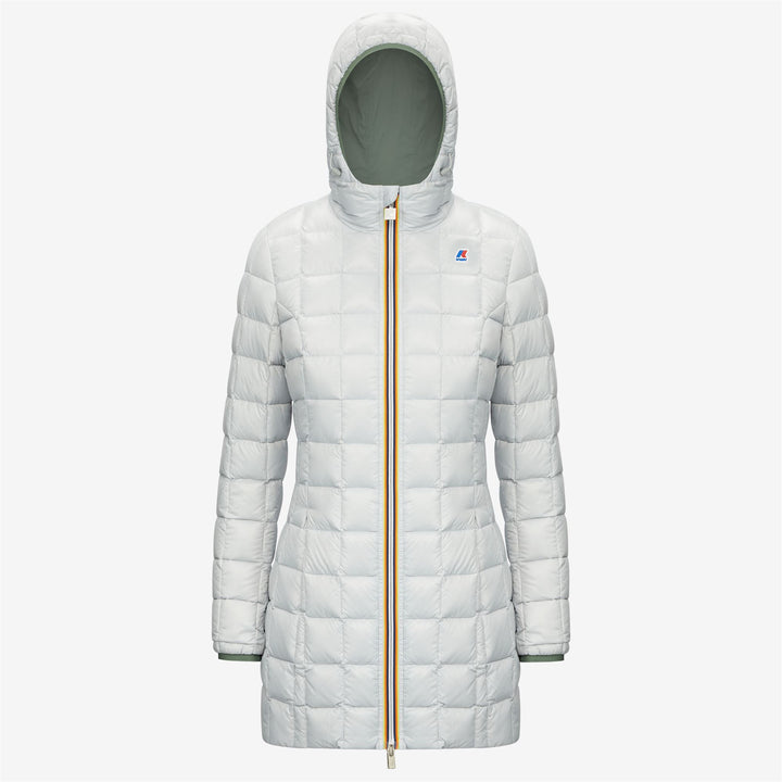 Jackets Woman DENISE THERMO PLUS.2 DOUBLE 3/4 Length GREEN LAUREL - GREY LT | kway Dressed Front (jpg Rgb)	