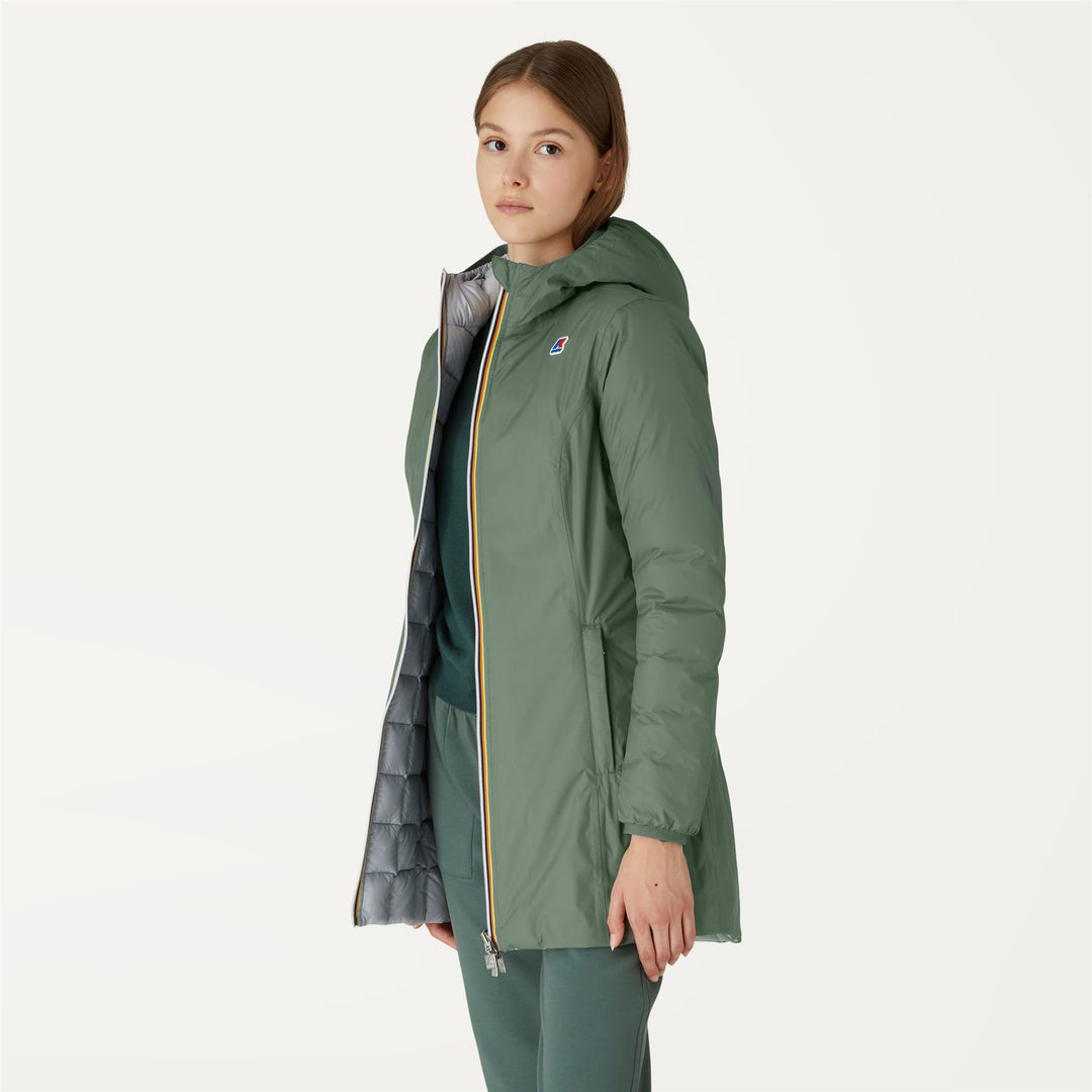 Jackets Woman DENISE THERMO PLUS.2 DOUBLE 3/4 Length GREEN LAUREL - GREY LT | kway Detail (jpg Rgb)			