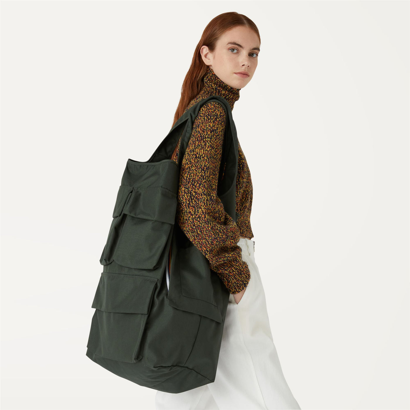 Bags Unisex SHOPPER CORDURA POCKETS Shopping Bag GREEN DK FOREST Detail Double				