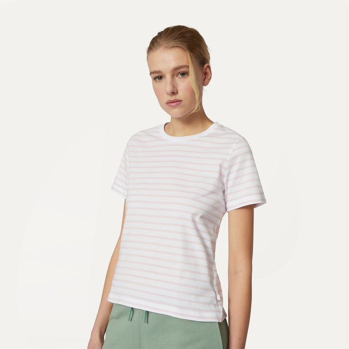 T-ShirtsTop Woman AMALIA STRIPES T-Shirt WHITE - PINK ROSE Detail Double				