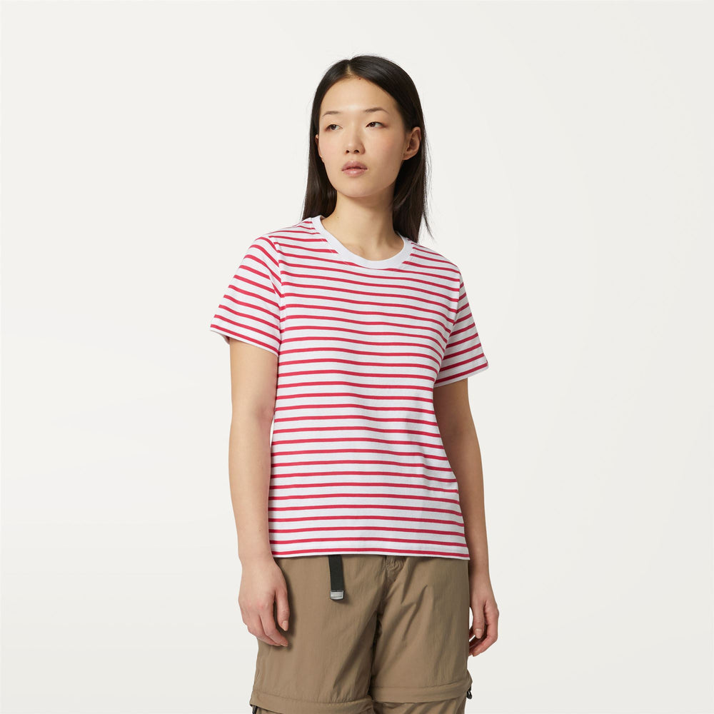 Red Berry White Women's Casual Striped T-Shirt in Soft Cotton 02