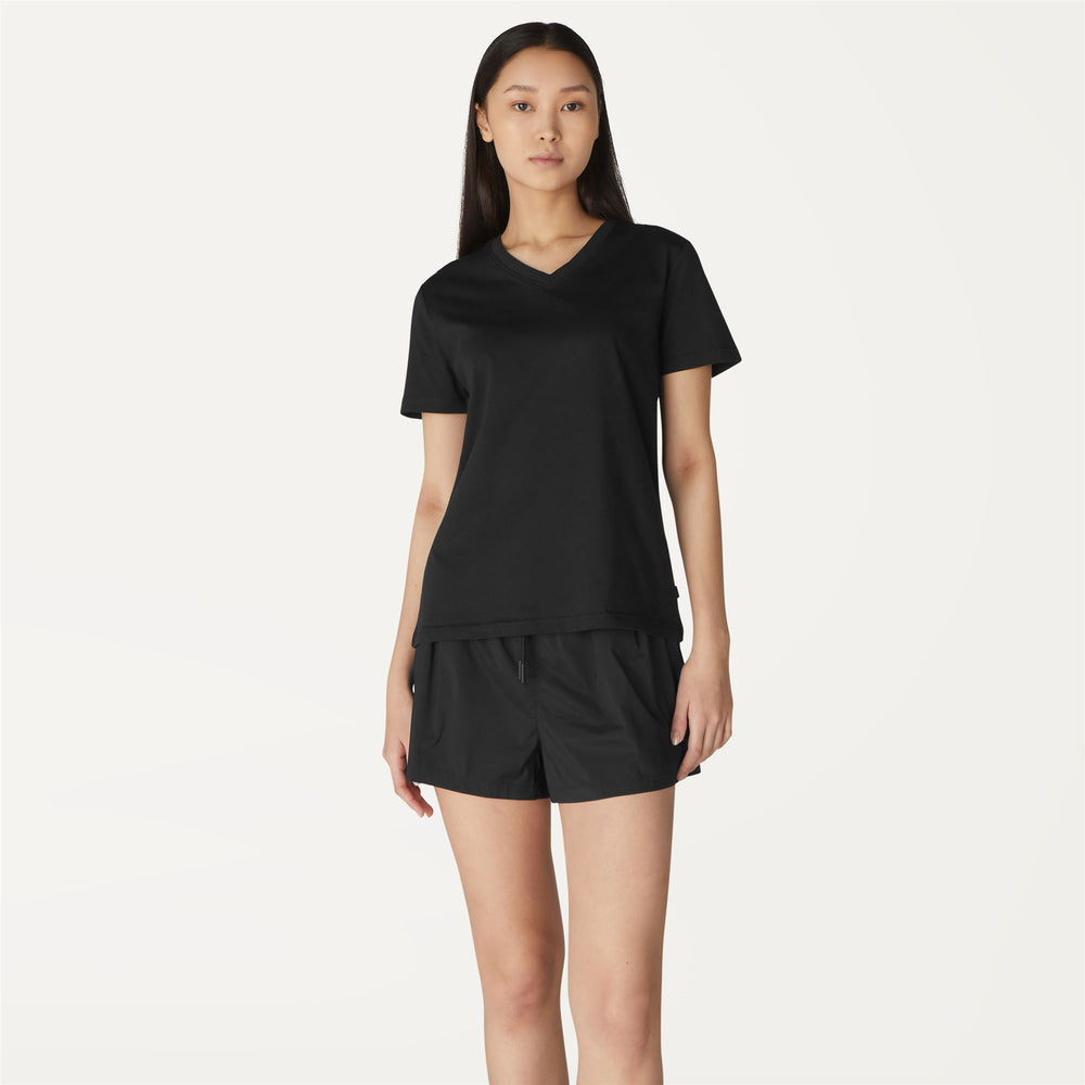 Camiseta de algodón casual negra y gris para mujer con escote en V 02