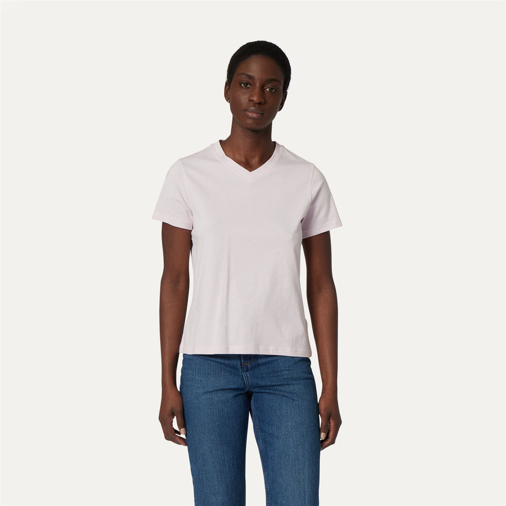 Violet Pink Women's Casual Cotton T-Shirt with V-Neck 02