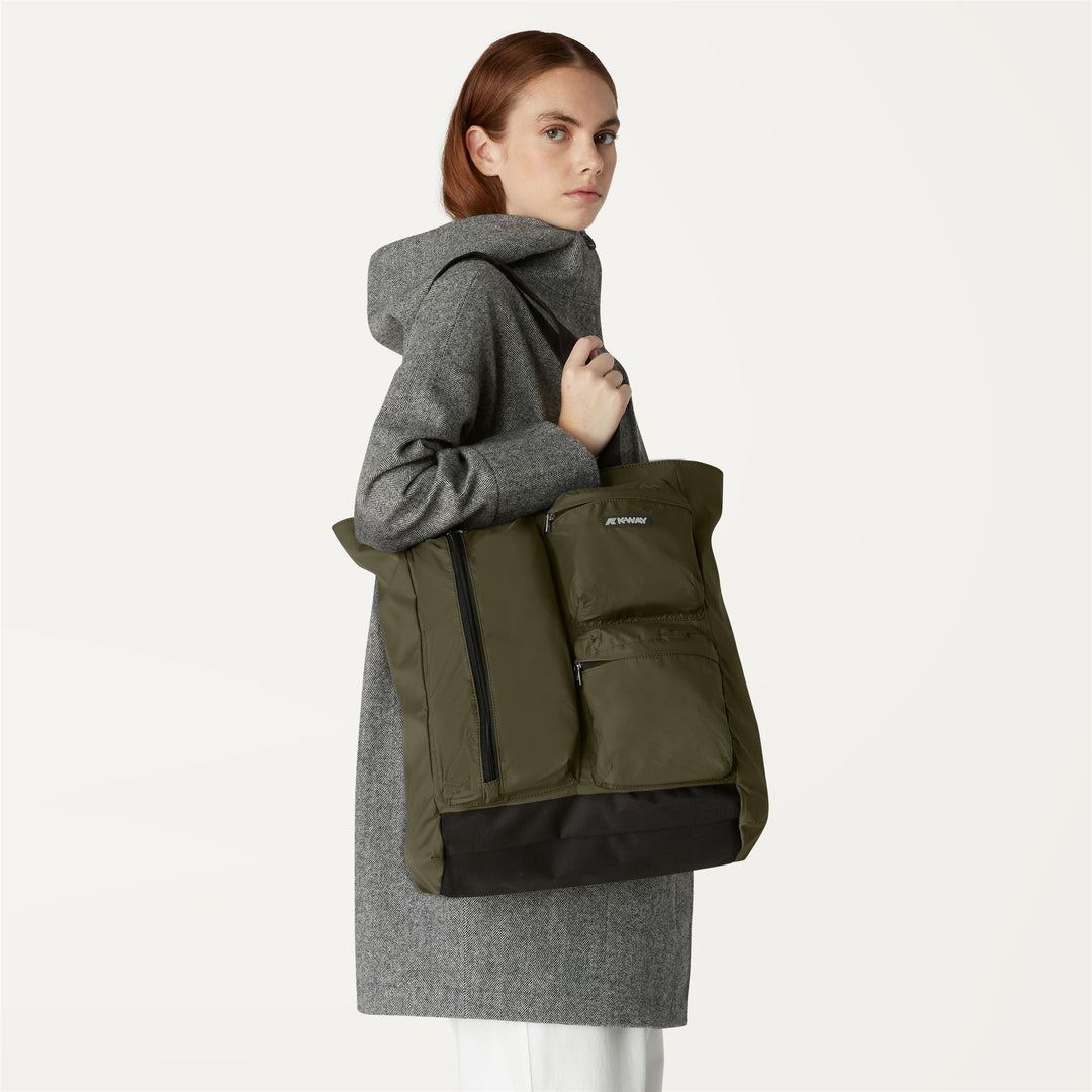 Bags Unisex LOREY Shopping Bag GREEN BLACKISH Detail Double				