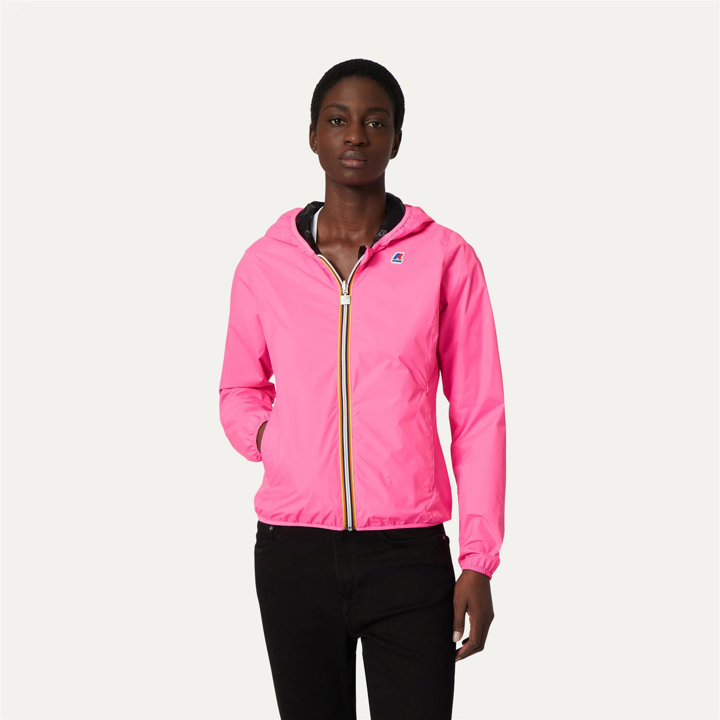 Jackets Woman Lily Plus Double Fluo Short PINK FLUO-BLACK Dressed Back (jpg Rgb)		