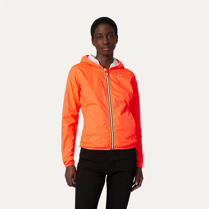 Jackets Woman Lily Plus Double Fluo Short RED FLUO-WHITE Dressed Back (jpg Rgb)		
