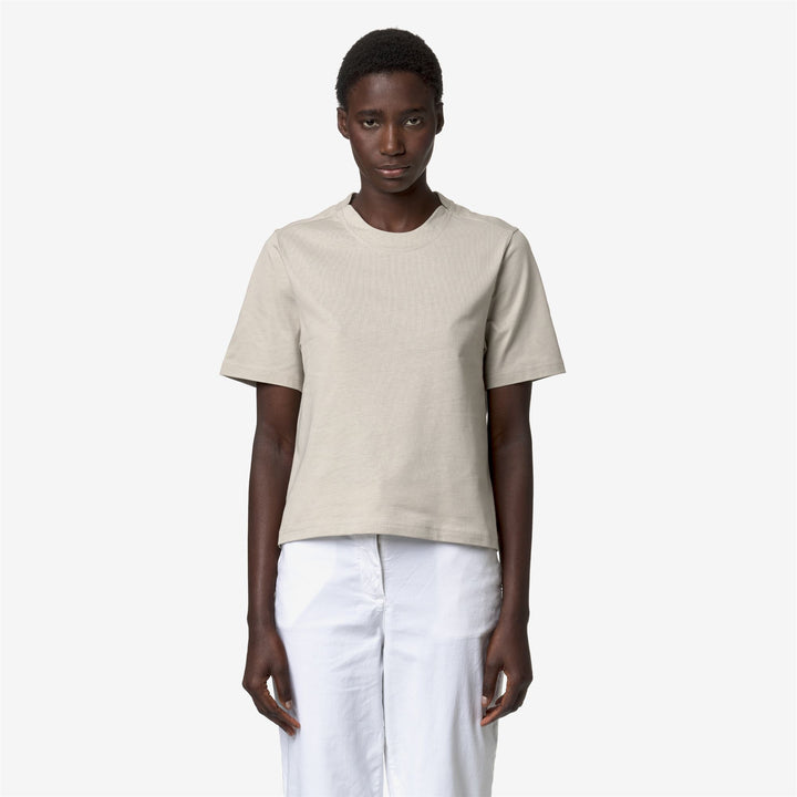 Camiseta de algodón casual para mujer en beige y gris para ocio y deporte 3