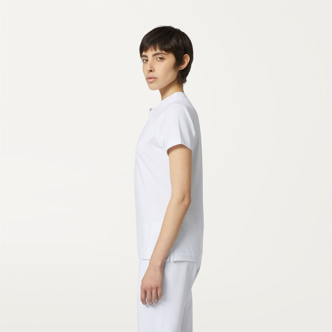 Camiseta casual de mujer gris y blanca con escote en V y aberturas laterales main