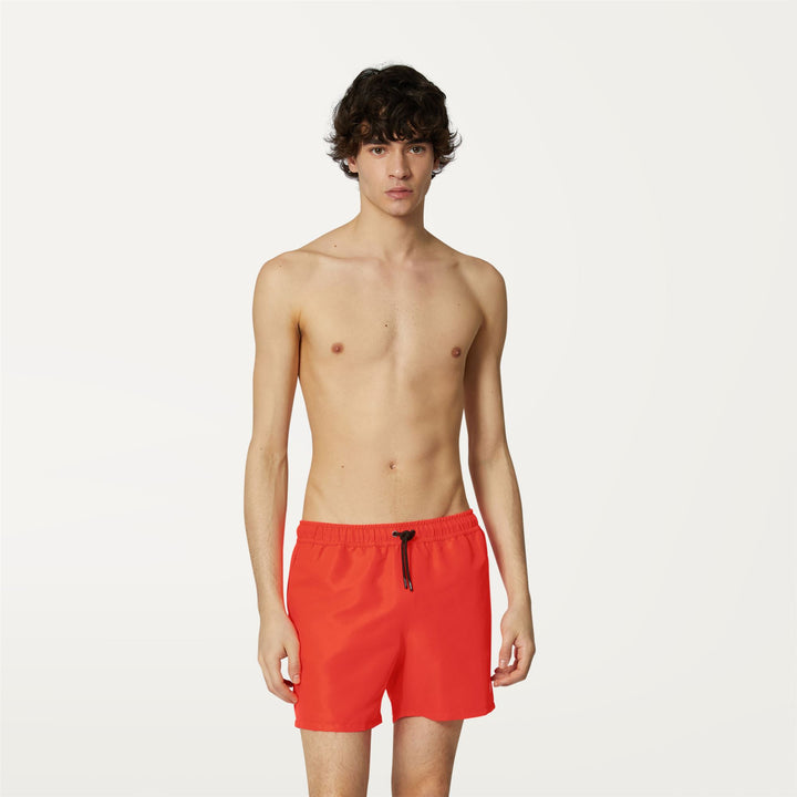 Bathing Suits Man LE VRAI OLIVIER FLUO Swimming Trunk RED PAPAVERO Dressed Back (jpg Rgb)		