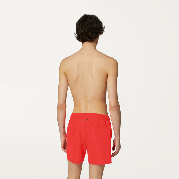 Bathing Suits Man LE VRAI OLIVIER FLUO Swimming Trunk RED PAPAVERO Dressed Front Double		