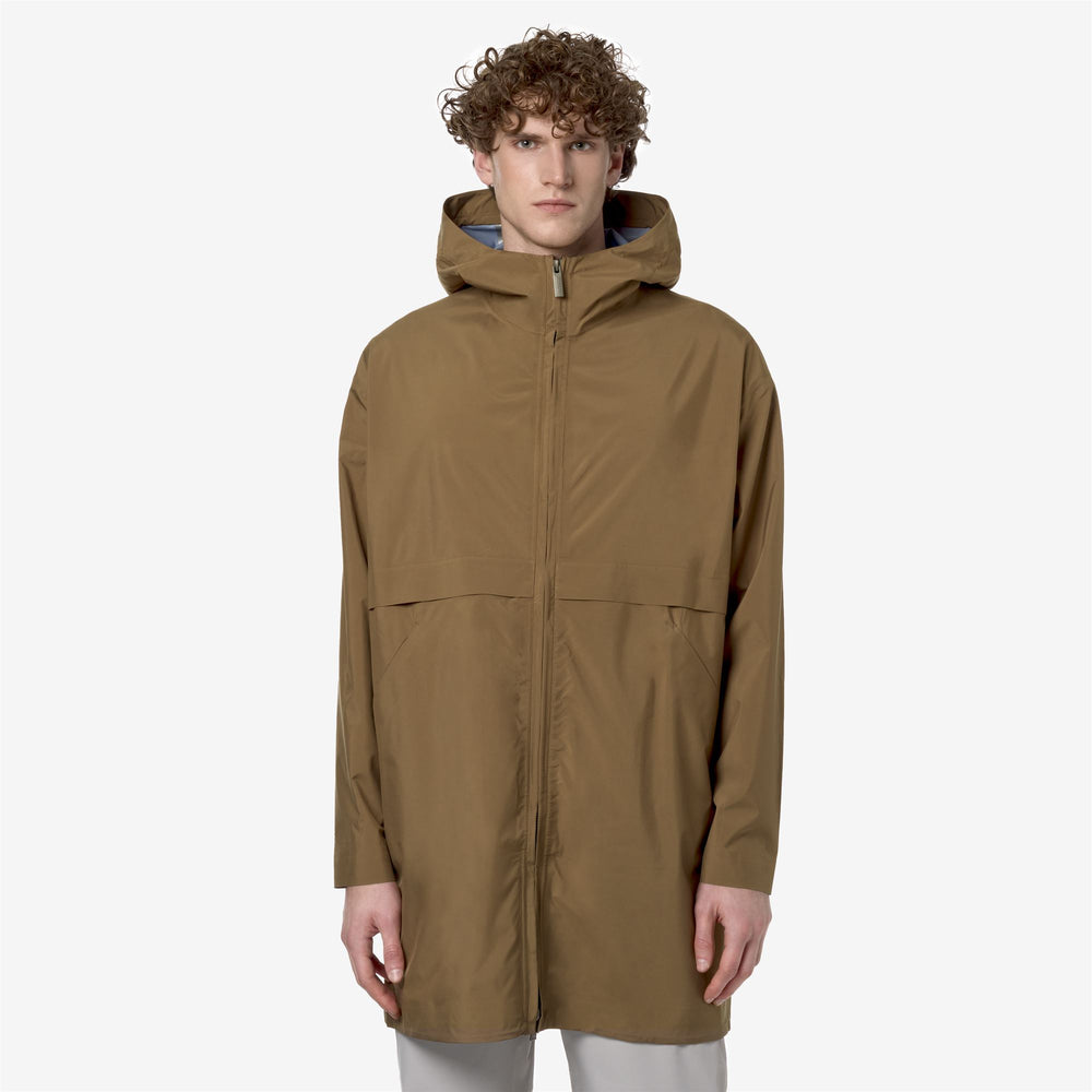 Brown Green Men's 3/4 Length Waterproof Jacket for City Wear 02