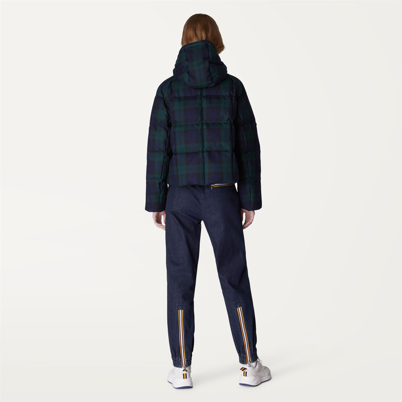 Jackets Woman CARA THERMO WOOL Short TARTAN BLUE GREEN Dressed Front Double		