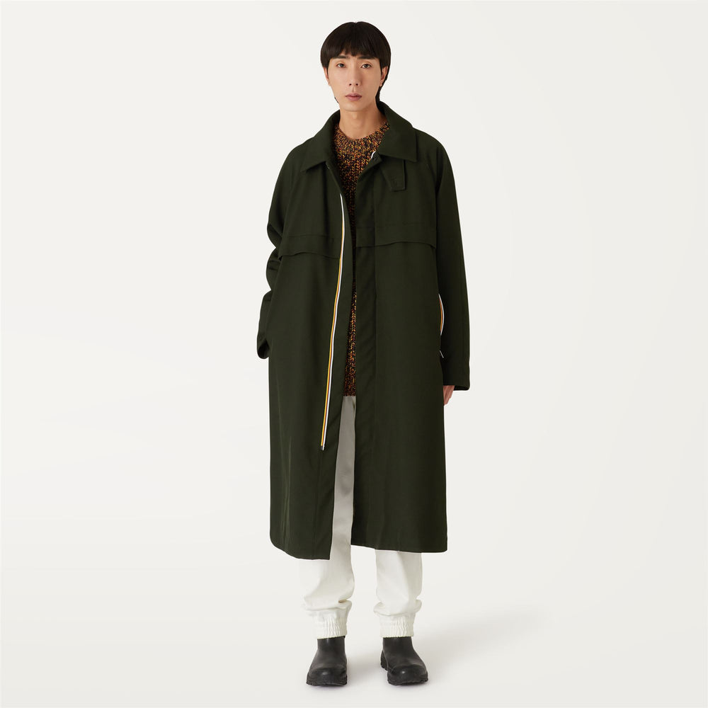 Grey green Men's Long Wool Jacket for City Wear with Padding 02