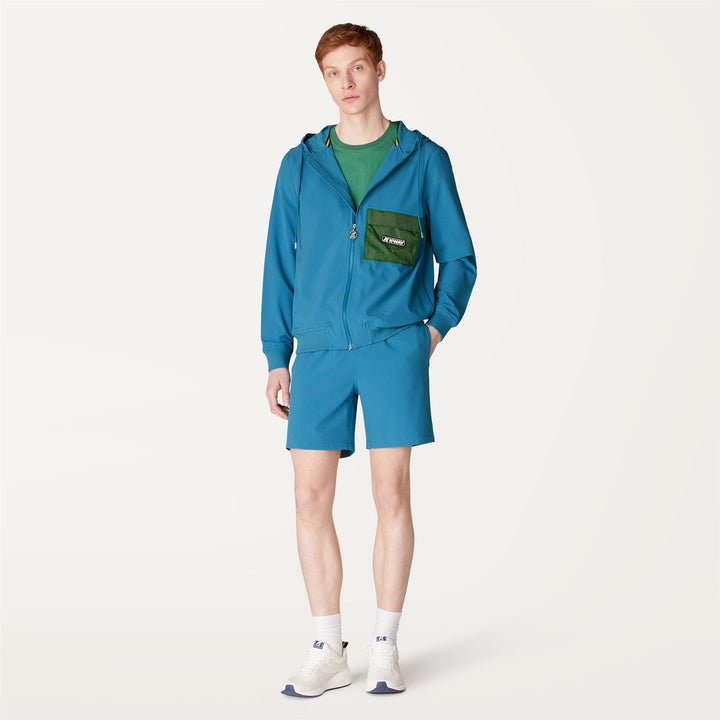 Shorts Unisex MIXMAKE DORIT Sport  Shorts BLUE TURQUOISE-GREEN DK Dressed Back (jpg Rgb)		