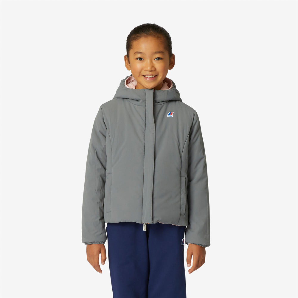 Pink Grey Girls' Reversible Warm Jacket with Insulation 02