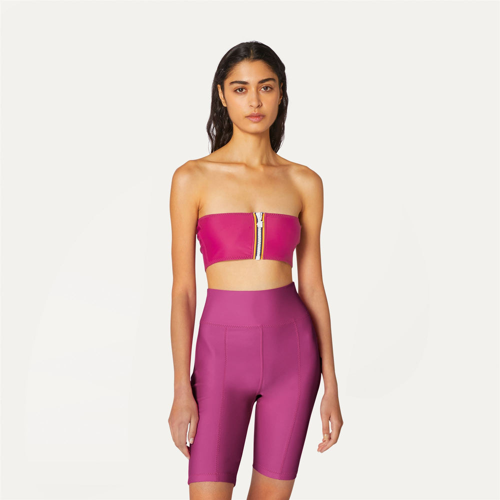 Fuchsia Red Women's Bandeau Bathing Suit Top with Zip Closure 02