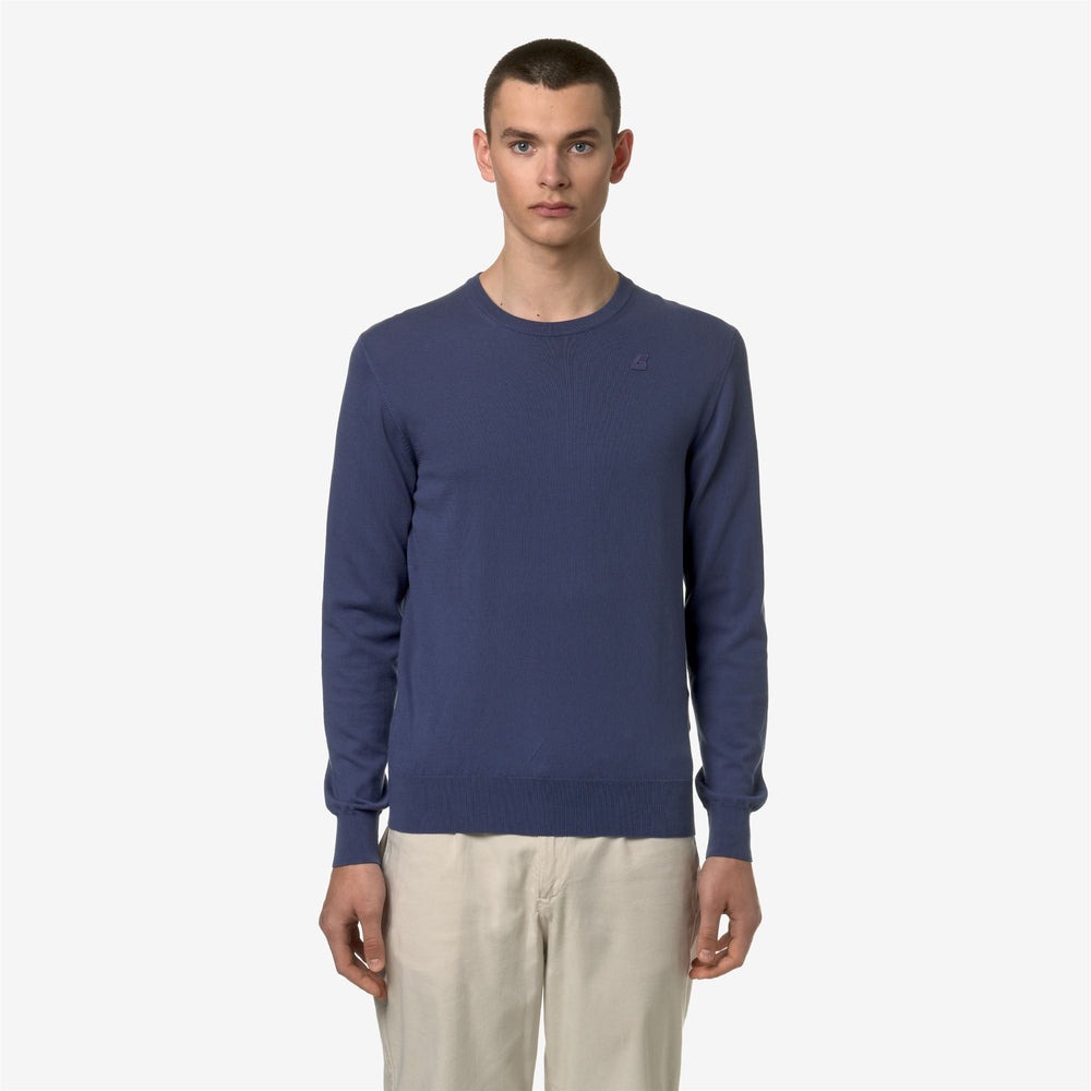 Maglione a Girocollo in Cotone Blu Indigo Uomo per Estate 02