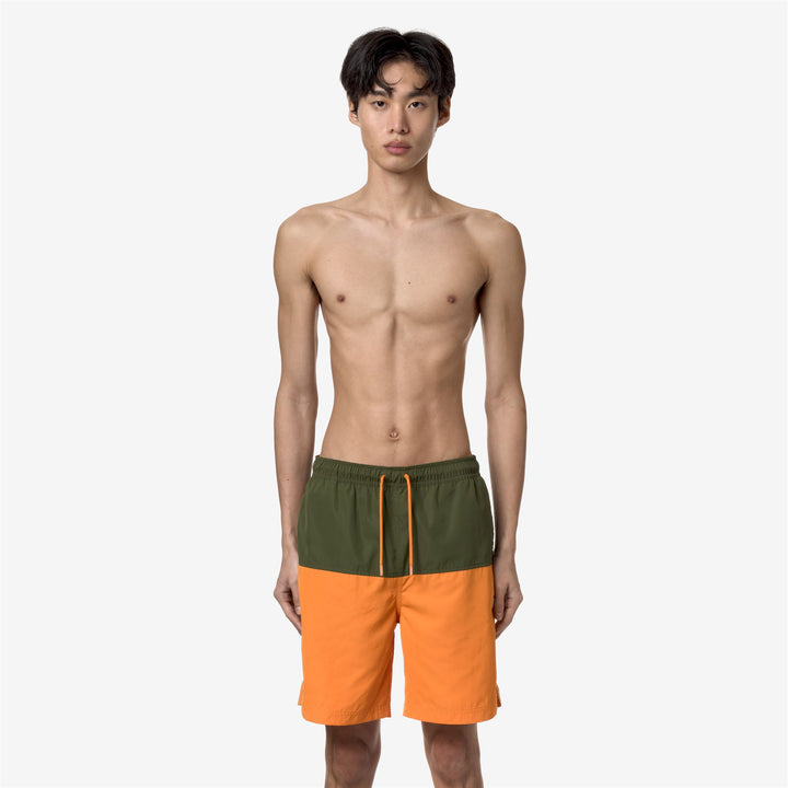 Costumi da Bagno Uomo Colorblock Verde Arancione Versatili 3