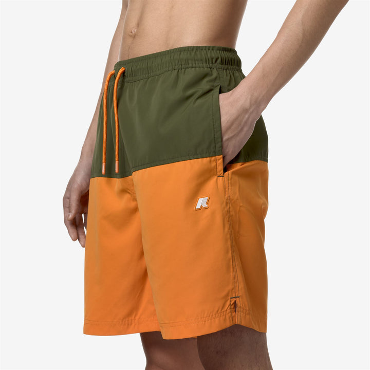 Costumi da Bagno Uomo Colorblock Verde Arancione Versatili 2