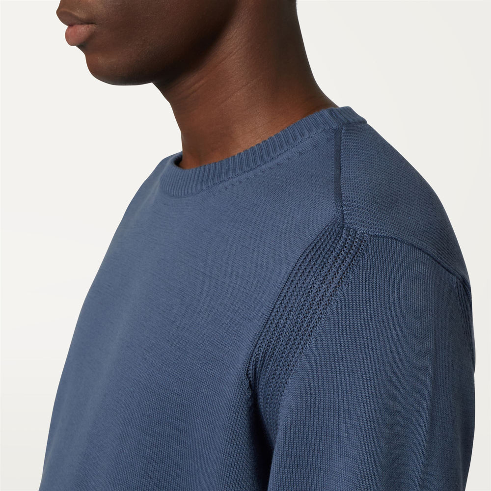 Knitwear Man BROUILLE Pull  Over BLUE INDIGO Detail Double				