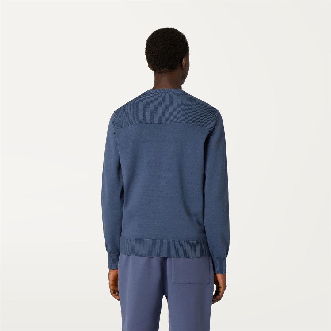 Knitwear Man BROUILLE Pull  Over BLUE INDIGO Dressed Front Double		