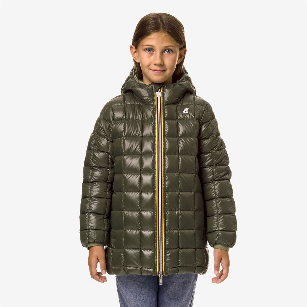 Green Girl's Reversible Down Insulated Mid Jacket for Cold Weather 02