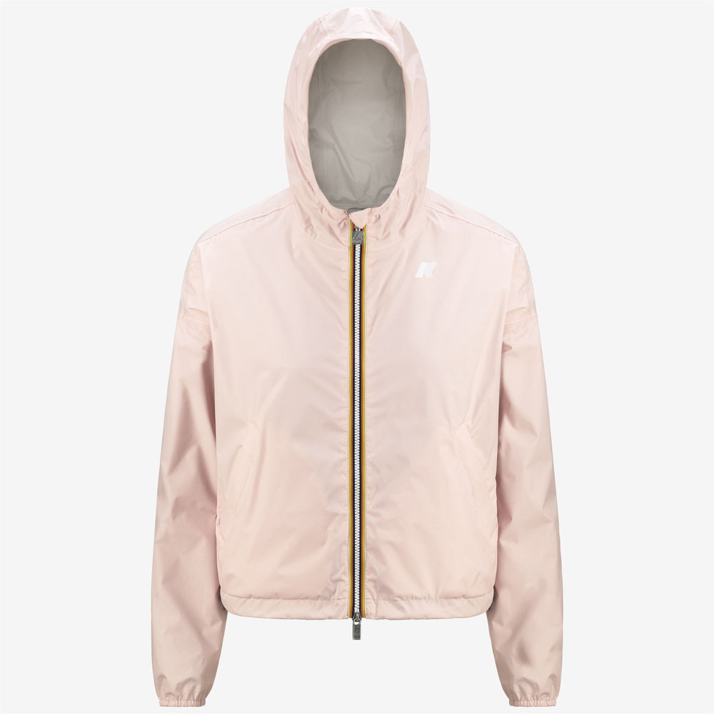 Giacca corta reversibile da donna beige con tasche con cerniera 02